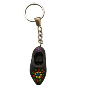Sleutelhanger Klompje klompje met Staphorster Stipwerk – Zwart (4 cm) nr. 8